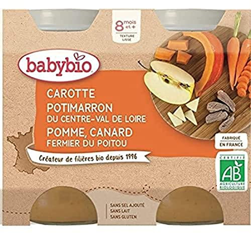 Babybio Petits Pots Carotte Potimarron Pomme/Canard Fermier du Poitou 2x200 g - 8+ Mois - BIO