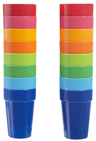 US Acrylic Spectrum Unbreakable Plastic 10 ounce Stackable Juice Tumblers in 8 Assorted Colors | Set of 16 Kids Drinking Cups | Reusable, BPA-free, Made in the USA, Top-rack Dishwasher Safe