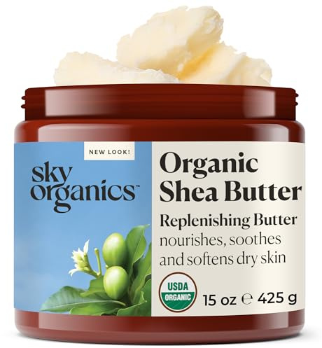 Sky Organics Manteca de Karité Orgánica para Cuerpo y Cara – Manteca de Karité 100% Cruda y Sin Refinar - Certificación Orgánica por la USDA – Karité Puro Suaviza Alisa e Ilumina, 425 g