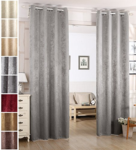WOLTU Thermovorhang Kälteschutz 2er Set Verdunklungsvorhänge Ösen Vorhang Blickdicht, 250g/m² Schwere Wärmeisolierende Vorhänge Damast Optik Gardinen Wohnzimmer Schlafzimmer, 135x225 cm Silbergrau