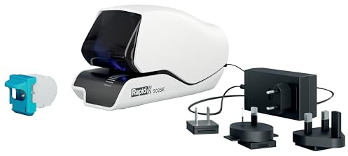 Rapid Elektroheftgerät kontaktlos 5025E - Heftet bis zu 25 Blatt, patentiertes Kassettensystem, LED-Führungssystem, Flachhefttechnologie, Globale Version mit austauschbaren Steckern, Weiß, 25095210