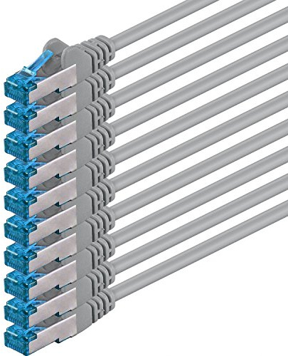 1aTTack.de 1.5m - CAT6a - network cable gray - pack of 10 CAT 6 A patch cable 10000 Mbit s SFTP PIMF 500 MHz compatible with CAT5 CAT6 CAT7 DSL Internet Switch Router
