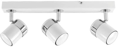 MiniSun | Modern 3 Way Gloss White & Chrome Straight Bar Ceiling Spotlight | Ceiling Lights & Home Improvements Essential | Mains Wired
