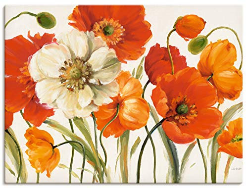 ARTLAND Wanddeko Leinwand Bilder Wandbild 80x60 cm Mohnblumen Botanik Blumen Blüten Shabby Chic Malerei Kunst L1CL