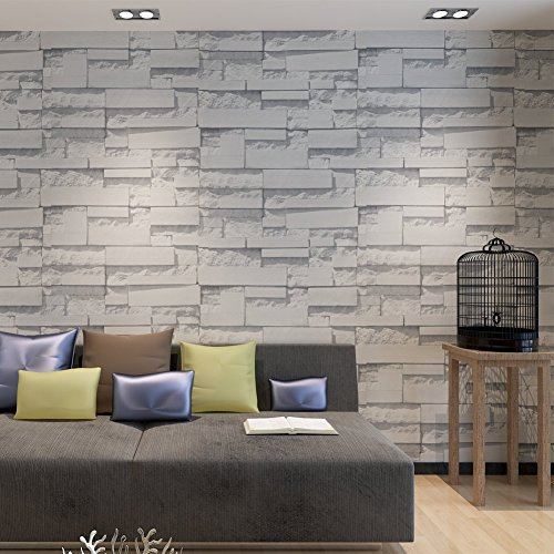 HANMERO Wandwelt Koreanischen 3D Effekt Faux Backstein Streifen Kultur Flur Livingroom für Wohnzimmer Schlafzimmer 10 * 0.53m Beige-weiß Tapete