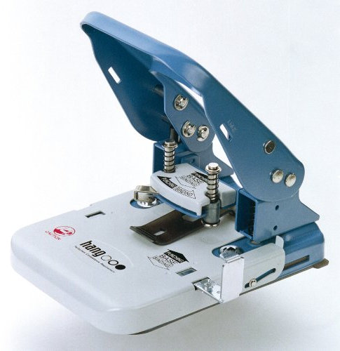 HANG - Locher mit Ösenheftung, Ein Gerät -zwei Funktionen - erst lochen, dann Ösen, Aluminium, blau, weiß