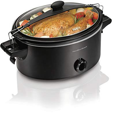 Hamilton Beach Stay or Go 33261 - Olla de cocción lenta portátil con tapa (apta para lavavajillas, 6 cuartos), color negro