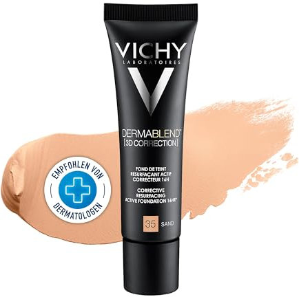 Vichy Dermablend Fondotinta Fluido 3D Correction, Ad Alta Coprenza, Imperfezioni Nascoste e Incarnato Uniforme, Per Pelli Grasse e Impure, Con Acido Salicilico, Tonalità: 35, 30 ml