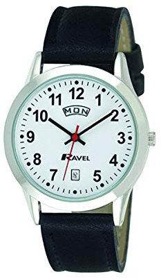 Ravel Unisex Classic Day-Date Calendar Watch - Black/Silver Tone