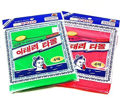 Goldsangsa - Asciugamano esfoliante Asiatico, 8 Pezzi, Colore: Rosso e Verde