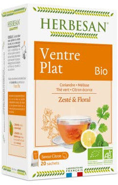 HERBESAN®- INFUSION CORIANDRE VENTRE PLAT BIO Coriandre, Thé vert, Mélisse, Ecorce de citron - 20 sachets
