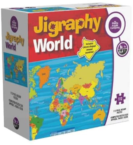 The Happy Puzzle Company Jigraphy - World Map 100 Pieces Jigsaw - Jigsaw Puzzle for Adults and Kids - Family Fun and Learning (112 pieces)