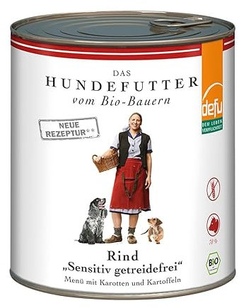 defu Hundefutter | 6 x 820 g | Bio Rind Sensitiv getreidefrei | Premium Bio Nassfutter Menü | Alleinfuttermittel für Hunde