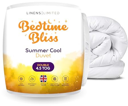 Linens Limited - Double Duvet 4.5 Tog, Made in the UK, Bedtime Bliss, Summer Cool Quilt, Soft and Comfy, Hollowfibre, Machine Washable (White)