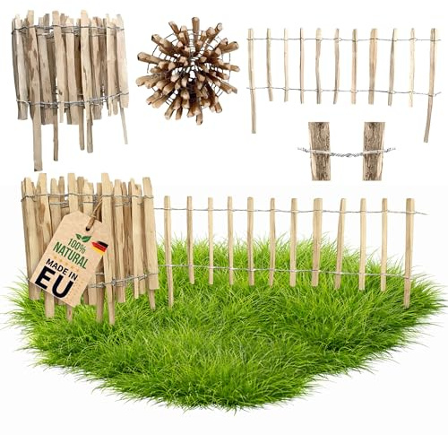 Floranica Trädgårdsstaket med spjälor, högt 35 cm x 5 m, ribbavstånd 4-6, kastanjestaket av hasselnöt Trästaket hasselstängsel Hasselstaket naturligt Staket Rullstaket