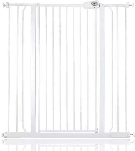 Bettacare Extra Hohes Sicherheitsgitter für Kinder und Hunde, 100.8cm - 108.4cm, Weiß, Extra Hohes Babygitter von 104cm Höhe, Druckmontage-Sicherheitsgitter für Treppen