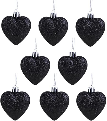 Christmas Concepts® Pack of 8-60mm Heart Shaped Christmas Tree Baubles – Glitter Decorated Baubles (Black)