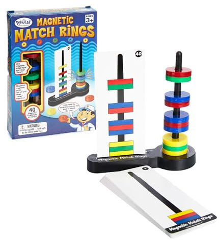 Popular Playthings Magnetic Match Rings, Stacking and Matching Magnets Game for Kids, Stem Magnet Movers Learning Toy with 40 Challenges