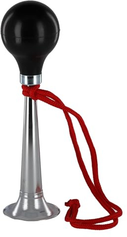 GEWA Hand Horn, chrome colour, black rubber bulb, red decorative cord, 1 voice
