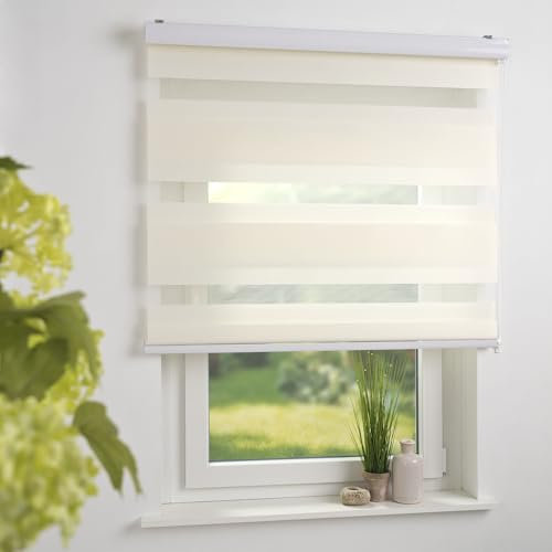 Liedeco Duo-Rollo Doppelrollo mit Kassette | B 90 x H 220 cm | Streifen - Champagner | lichtdurchlässig
