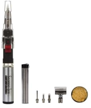 Velleman Coffret complet fer à souder au gaz butane pour professionnels, stylo portable avec allumage automatique, flamme réglable jusqu’à 500 °C, autonomie 90 min, avec accessoires et mallette