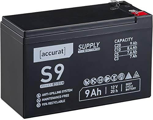 Accurat Supply AGM Solarbatterie S9-12V, 9Ah, 30% mehr Kapazität | zyklenfest- VRLA Versorgungsbatterie, Aufbaubatterie Wohnmobil, Wohnwagen Batterie, Bootsbatterie, Bleiakku für Camping