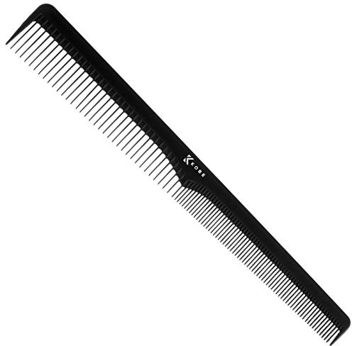 Kobe Professional Carbon Tapered Cutting Comb, Compact, Coarse Fine 2 Teeth sizes, Shatter-Proof, Anti-Static, Barbers, Salon Hairdresser Hair Care Tools For Men And Women, strong 18cm Long