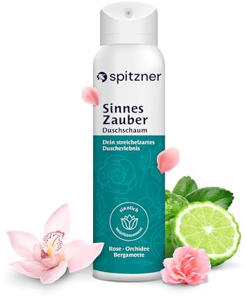 Spitzner Duschschaum Sinneszaubert 150 ml – Sinnliche Wellness-Schaumdusche für sie, blumig-holzig und würzig, sanft reinigender Schaum, hautverträglich und vegan