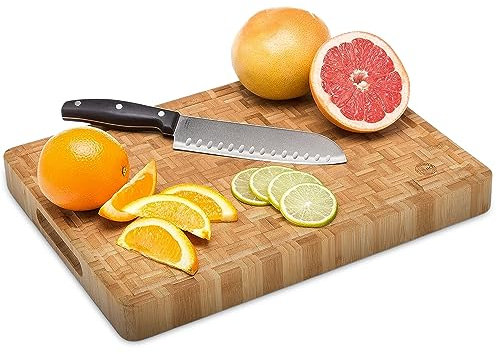 Top Notch Kitchenware Large End Grain Bamboo Cutting Board | Professional, Antibacterial Butcher Block | Non-Slip Rubber Feet by