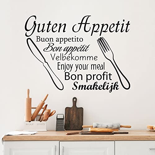 GRAZDesign Wandtattoo Küche Sprüche | Guten Appetit international Wandsticker Sticker Esszimmer Wanddeko Wandaufkleber, Küchenrückwand Küchen Deko Aufkleber selbstklebend, 41x30cm, 070 schwarz