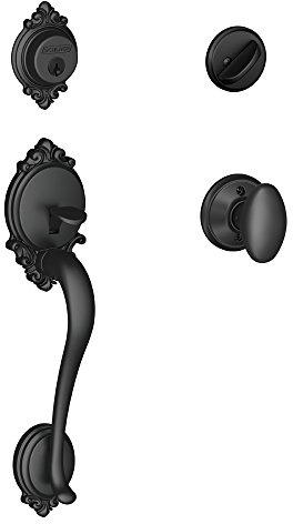 Schlage Brookshire Single Cylinder Handleset and Siena Knob, Matte Black (F60 BRK 622 SIE)