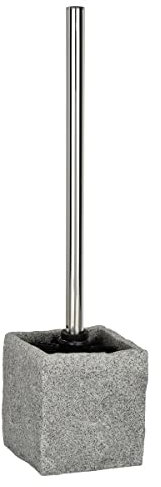 WENKO WC-Garnitur Granit, hochwertiger Bürstenhalter aus Kunststoff in Stein-Optik, inklusive Toilettenbürste, 10 x 39 x 10 cm, Grau