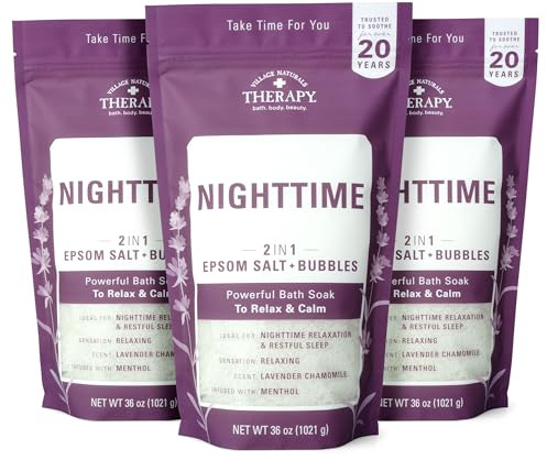 Village Naturals Therapy, Nighttime Foaming Epsom Soak, 36 Oz, Pack of 3