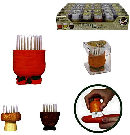 1 Vegetable Brush with Stand, Carrot, Mushroom or Potato. brown