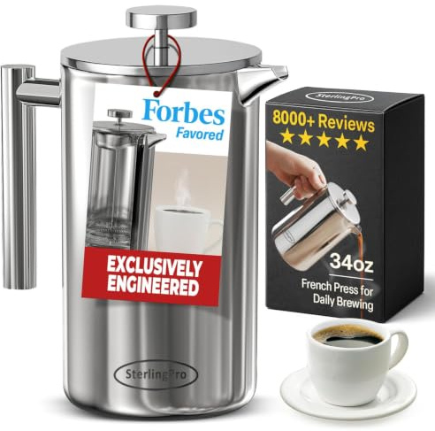 sterlingpro doble pared acero inoxidable cafetera prensa francesa, 1 litro