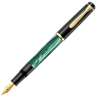 Pelikan Füllhalter Classic 200, Grün-Marmoriert, Feder M (mittel), hochwertiger Kolbenfüller im Geschenk-Etui, 994103