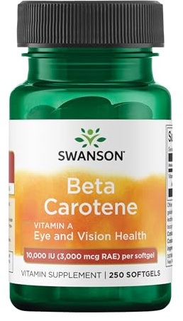 Swanson Beta-Carotene - Vitamin A Supplement Promoting Immune Health, Eye & Skin Health - Natural Wellness Formula - (250 Softgels, 3000mcg Each)