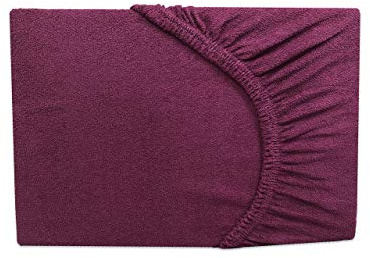 Frottee Spannbettlaken Spannbetttuch Aubergine/lila 140x200-160x200 cm - Rundumgummi (Aubergine, 140-160x200 cm)