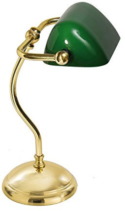 Licht-Erlebnisse Bankerlampe Messing Poliert Glas Schirm Grün Jugendstil Premium Handarbeit E14 Tischleuchte Schreibtischlampe