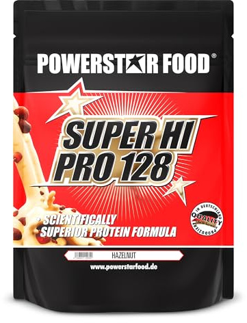 Powerstar SUPER HI PRO 128 | Mehrkomponenten Protein-Pulver Hazelnut 1kg | Höchstmögliche Biologische Wertigkeit | Eiweiß-Pulver mit 84% Protein i.Tr. | Protein-Shake zum Muskelaufbau & Low Carb | Protein-Shake Muskelaufbau und Low Carb - Eiweißpulver Haselnuss - Aminosäuren Amino Säuren - Biologische Wertigkeit
