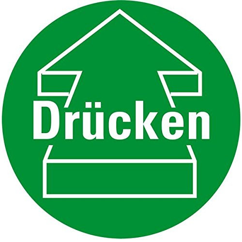 LEMAX® Aufkleber Drücken mit Pfeil, Folie selbstklebend 100 mm Ø (Türschild, Türaufkleber, Hinweisschild) praxisbewährt, wetterfest