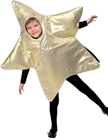 Smiffy's Children's Christmas Star Costume, Tabard, Ages 4-6, Size: Small, Color: Gold, 3130 (US)