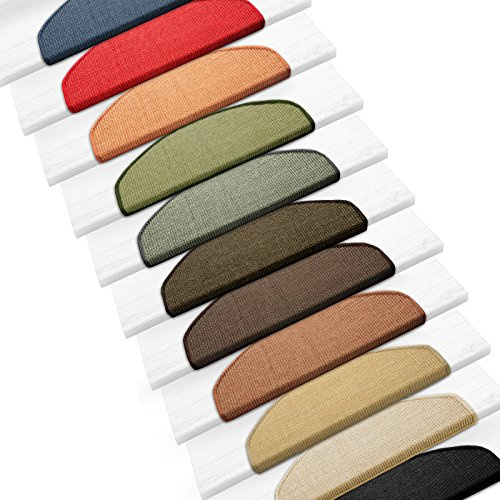 casa pura Sisal Stufenmatten im 15er Set | 100% Naturfaser in 2 Größen | sicherer Halt auf Ihrer Treppe | halbrund 56x18 cm mit Lippe - grün