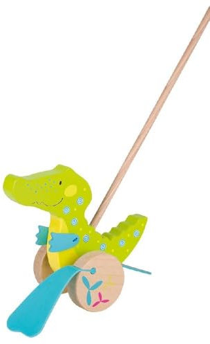 goki 54911 Schiebetier Krokodil, Susibelle, 25 x 12 x 60 cm, Holz, Lauflernspielzeug mit watschelnden Gummifüßen, ab 1 Jahr