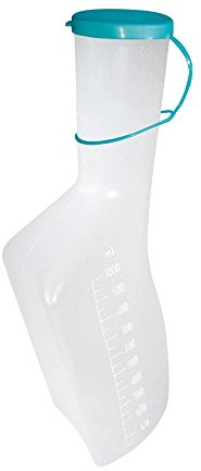 Urinflasche Männer, eckig, autoklavierbar, durchscheinend, güner Deckel, 1 Liter