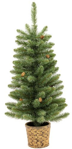 WeRChristmas Craford Blue Pine Christmas Tree with Mini Pine Cones in a Gold Resin Pot, 3 feet - Green