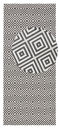 NORTHRUGS In- und Outdoor Teppich Karo 80x200cm - Wetterfest Modern Geometrisches Muster Kariert Allover Design Läufer für Balkon Terrasse Garten Wintergarten Wohnzimmerteppich Wasserfest in Schwarz