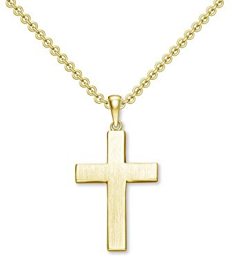 Kreuz Kette Gold (Silber 925 hochwertig vergoldet) Kreuzkette | inkl. Luxusetui Goldanhänger echt Silber Gelbgold ohne Stein Kreuzanhänger Anhänger Kommunion Konfirmation Taufkette