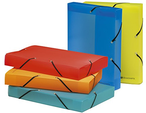 Exacompta 5977E Sammelbox Linicolor mit Gummizug 40 mm breit aus halb-transluzentem Kunststoff für DIN A4 Archivbox Heftbox Dokumentenbox Zeichenbox 1 Stück Zufallsfarbe