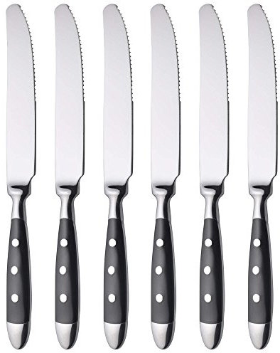 GRÄWE Tafel-Messer 6er Set - Menümesser aus geschmiedetem Edelstahl, rostfrei, nickelfrei, schwarzer Griff, Serie NÜRNBERG